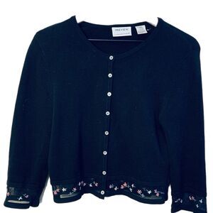 Preview Collection Crop Cardigan Women’s Small Black Pink Floral Sweater.